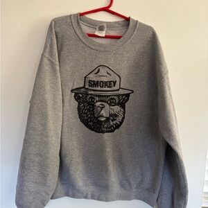 Gildan Gray Crewneck Sweater with Smokey the Bear Design